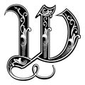 Garnished Gothic style font, letter W