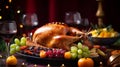 Garnished roasted turkey with fruits generative AI