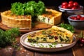 garnishing baked quiche with fresh parsley