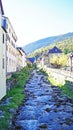 Garona River as it passes through Vielha, Valle de Aran, Lleida Royalty Free Stock Photo