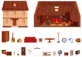 Garret icons set cartoon . Attic loft house