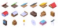 Garret icons set isometric vector. Attic loft