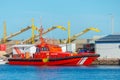 GARRUCHA, SPAIN - 04 NOVEMBER 2023 Rescue ship moored in Puerto de Garrucha, Spain, belonging to Salvamento Maritimo, the Spanish Royalty Free Stock Photo