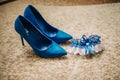 Garter of a bride and high-heeled shoes Royalty Free Stock Photo