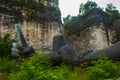 Garuda Wisnu Kencana Cultural Park. Huge hands of a statue of Vishnu. Bali. Indonesia.