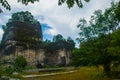 Garuda Wisnu Kencana Cultural Park. Huge hands of a statue of Vishnu. Bali. Indonesia.