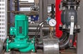 Gas boiler equipment. Engine, non-return valve, pressure gauges and water pressure control sensor