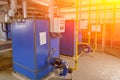 Gas boilers for factory heating. Steamshop Royalty Free Stock Photo