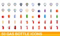 50 gas bottle icons set, cartoon style Royalty Free Stock Photo