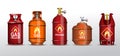 gas and fuel storage oxygen tank set. gas cylinder containers of different types.