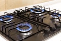 Gas burner on black modern kitchen stove Royalty Free Stock Photo