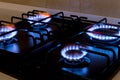 Gas burner on black modern kitchen stove Royalty Free Stock Photo