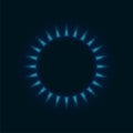 Gas burner blue flame. Glowing fire ring on kitchen stove top view. Burning natural propane butane vector realistic Royalty Free Stock Photo