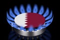 Gas Burner with Blue Flame in Gas Burner Ring with Quatar Flag. 3d Rendering