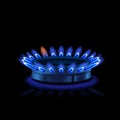 Gas burner and blue flame, stove, natural fuel. Royalty Free Stock Photo