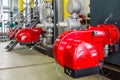 Gas burner boiler with valves, gate valves and displays Royalty Free Stock Photo