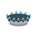 Gas burner with fire, blue flame propane on stove. Hob on gas stove. Home cooking plate in kitchen. Vector flat Royalty Free Stock Photo