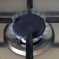 Gas burner flame at gas stove, close-up. Royalty Free Stock Photo