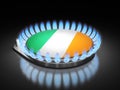 Gas burner flame with Irish flag on black