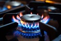 gas burner for gas stove with blue flame close-up Royalty Free Stock Photo