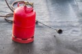 A gas burner of a roofer standing on the roof Royalty Free Stock Photo