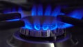 The gas burner on the stove burns. The flame is blue. Royalty Free Stock Photo