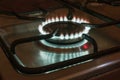 The gas is burning, the gas-stove burner, the hob in the kitchen Royalty Free Stock Photo