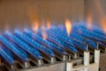 Gas burning in a heating appliance. A stainless steel burner heats a copper heat exchanger Royalty Free Stock Photo