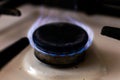 Gas burning kitchen. gas stove at home evening Royalty Free Stock Photo