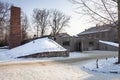 The gas chamber and crematorium chimney in Auschwitz. Royalty Free Stock Photo