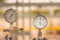 Gas circular industrial pressure gauges Royalty Free Stock Photo