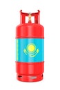 Gas cylinder with flag Qazaqstan on white background. Isolated 3D illustration