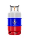 Gas cylinder with flag russia on white background. Isolated 3D illustration