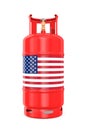 Gas cylinder with flag USA on white background. Isolated 3D illustration