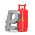 Gas cylinder and sign ruble on white background. Isolated 3D illustration