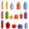 Gas cylinders icons set, cartoon style