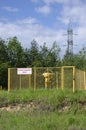 Gas distribution unit with a valve with a sign in Russian `flammable gas!` Royalty Free Stock Photo