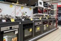 Gas and electric ovens, stoves and other appliance or equipment in the retail store showroom. Minsk, Belarus, 2023