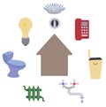 Gas, electricity, water, heating, sewerage, telephone, garbage collection icons set. The concept of saving energy, paying utility Royalty Free Stock Photo