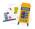 Gas Filling Station Scattered Objects as Facility with Fuel for Motor Vehicle Vector Composition Royalty Free Stock Photo