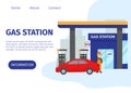 Gas filling station vector web site template. Transport fuel and benzine related service building, red car and cartoon Royalty Free Stock Photo