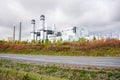 Gas-fired power plant under cloudy sky