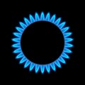 Gas flame blue energy. Gas stove burner for cooking. Fire heat butane or propane natural power Royalty Free Stock Photo