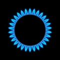 Gas flame blue energy. Gas stove burner for cooking. Fire heat butane or propane natural power Royalty Free Stock Photo
