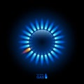 Gas flame with blue reflection on dark backdrop. Vector background. EPS 10 Royalty Free Stock Photo
