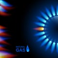 Gas flame with blue reflection on dark backdrop. Vector background. EPS 10 Royalty Free Stock Photo