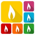 Gas Flame Icons set with long shadow Royalty Free Stock Photo