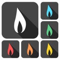 Gas Flame Icons set with long shadow Royalty Free Stock Photo