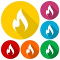 Gas Flame Icons set with long shadow Royalty Free Stock Photo