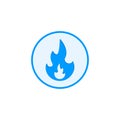 Gas flame vector icon isolated on round background. Sign blue Button burning natural gas in the flat style Royalty Free Stock Photo